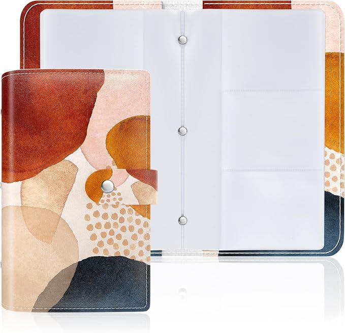 Rouidr Business Card Organizer, RFID Business Credit Card Holder with 96 Card Slots, Portable Leather Card Wallet for Women, Simple Abstract Art