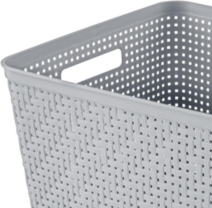 Sterilite 6-Pack Tall Basket, Woven Plastic Storage Baskets for Organization, Cement - Organizing Bin Containers with Handles for Bedroom, Bathroom, Dorm, and Closet
