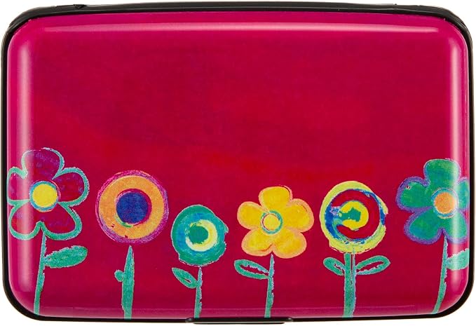 Credit Card Holder, Metal Card Wallet RFID Blocking Mini Slim Aluminum Business Hard Card Case for Women Men (Painting Flowers)