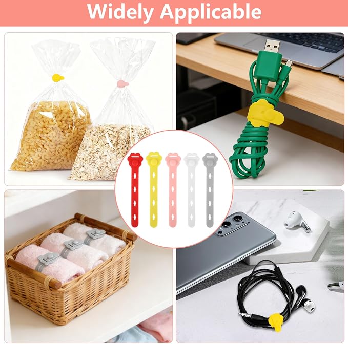 75Pcs Colorful Silicone Cable Ties,2026 New Data Cable Organizer,Reusable Cable Straps,Cable Management Cord Organizer for Fastening Phone Charger Home Office Desk Kitchen Appliances Cable Cords Wires