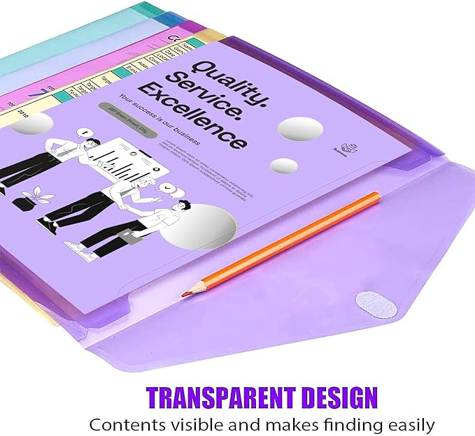 Sooez 6 Pack Plastic Envelopes File Folders, Plastic Folders with Safe Closure, Colored Folder for Documents Organizer Letter/A4 Size, Clear Filing Folder for Office School Supplies Storage, 6 Colors