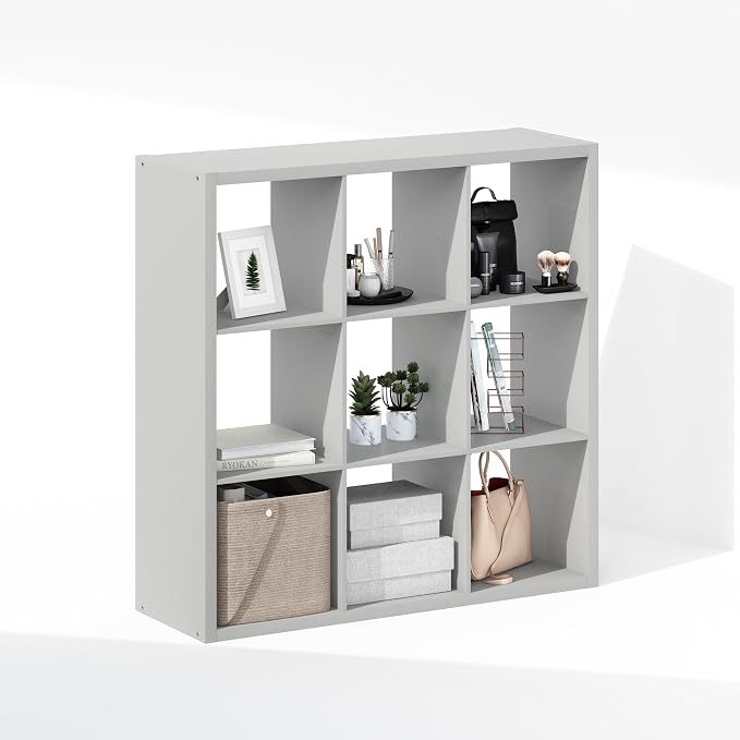 Furinno Cubic Extra Thick 9-Cube Closet Organizers and Storage, Light Grey | 14.6 x 44 x 44 in, Open Shelf Closet Storage, Closet Organizer, for Wardrobe, Bedroom, Living Room