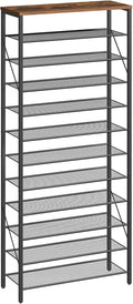 MAHANCRIS 12 Tier Shoe Rack, Shoe Storage Organizer, Holds 44-48 Pairs | Tall Metal Shoe Rack Space Saving, Sturdy and Stable, Vertical Shoe Rack for Entryway, Hallway, Dorm Room, Rustic Brown