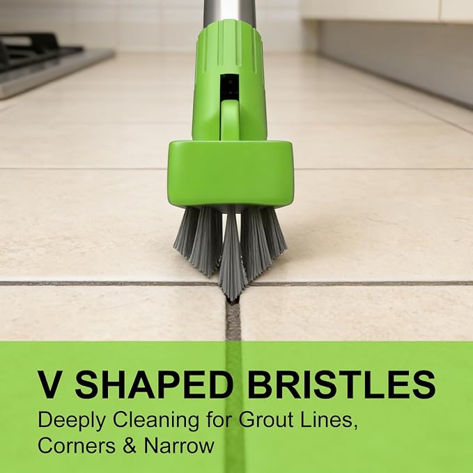 Grout Brush with Long Handle & Groove Gap Scrub Brush, Grout Cleaning Brush,V-Shape Grout Scrub Brush,Grout Cleaner Brush for Bathroom,Tile,Baseboard, Kitchen, Space Window Track, Corner
