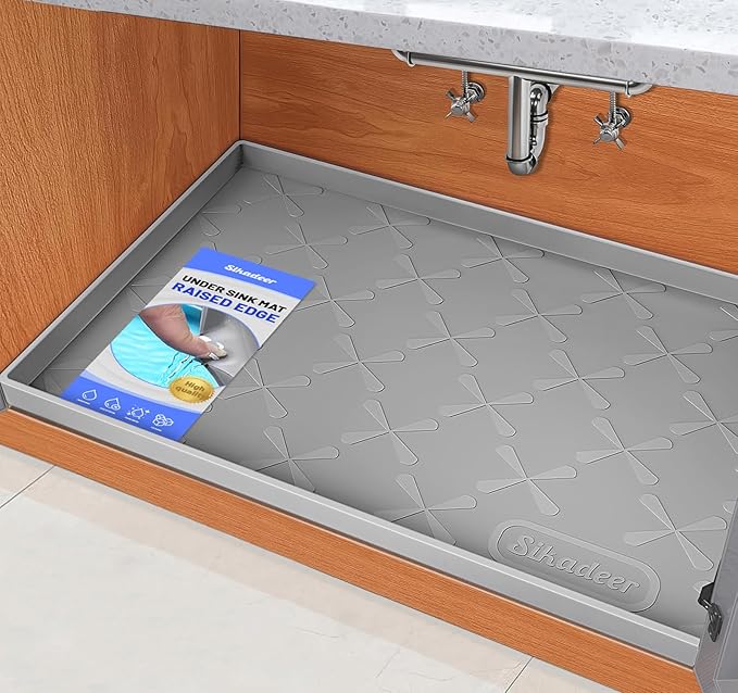 SIKADEER 22" x 22" Under Sink Mat Waterproof, Silicone Mat Kitchen Drawer Shelf and Cabinet Liner, Sink Protector for Kitchen Organizers and Storage, Boot Tray Pet Food Mats