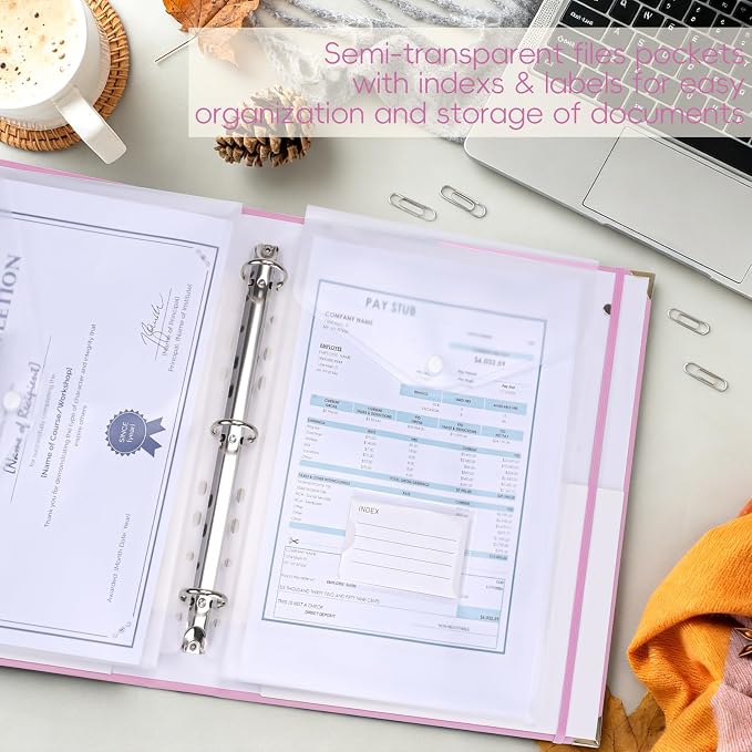 XKDOUS Important Document Organizer Emergency Binder Life Organizer Folio Folders with 9 Pockets Expanding File Storage Holder for Papers, Letters, Cards, Bills, Passports, Photos