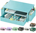 Spacrea Desk Organizer and Accessories, Computer Monitor Stand Riser with Drawer and 2 Pen Holders, Office Desk Accessories & Workspace Organizers for Office Supplies (Blue)