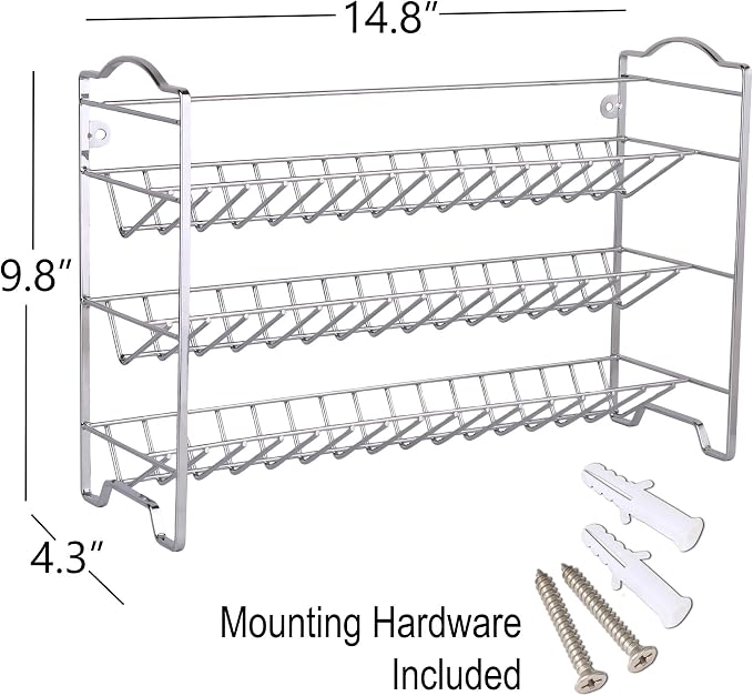 SWOMMOLY Spice Rack Organizer with 24 Round Spice Jars, 396 Spice Labels | Chalk Marker, Funnel Set for Cabinet, Countertop, Pantry, Cupboard or Door & Wall Mount - 24 Jars, 14.8" W × 9.8" H, Silver