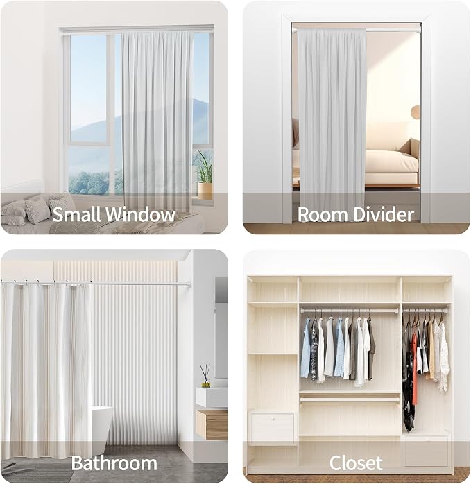 Mcrbeay Shower Curtain Rod, 1" Diameter Heavy Duty Tension Shower Rod, Non Slip Adjustable 28-102 inch No Drilling Shower Curtain Rods Spring Tension For Bathroom, Shower Stall, No Rust, White