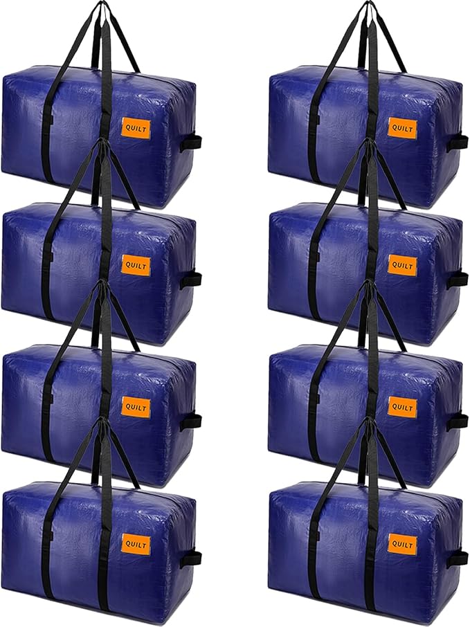 KRYSTY 8-Pack Moving Bags and Large Storage Bags with Strong Handles，Durable Zippers，Heavy Duty Moving Bags for Space Saving and Moving Supplies