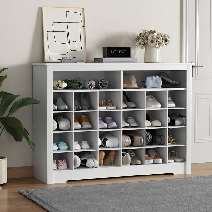 Gyfimoie 5-Tier Storage Cabinet for Entryway, Modern Shoe Rack with 26 Cubbies, Freestanding Shoe Organizer with 24 Pair Shoe Storage Cabinet for Hallway,Bedroom,Living Room(White