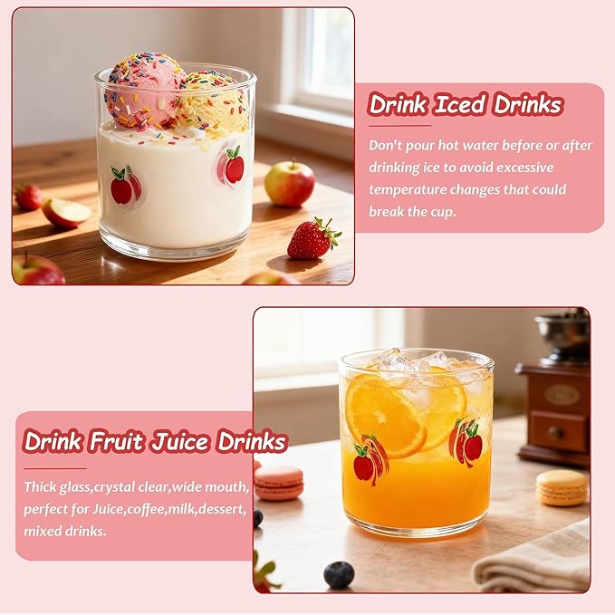 14 Ounce Icon Juice Glasses, Aesthetic Cocktail & Old Fashioned Drinking Glasses, Iconic Clear Glass Cups for Women, Sister, Friend & Party Gifts (Apple)