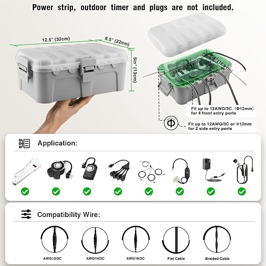 Flemoon Large Outdoor Electrical Box with Transparent Lid, IP54 Waterproof Box with Clear Cover, Weatherproof Extension Cord Cover for Photocell Light Sensor Timer, Power Strip, Outlet, Plug, Socket