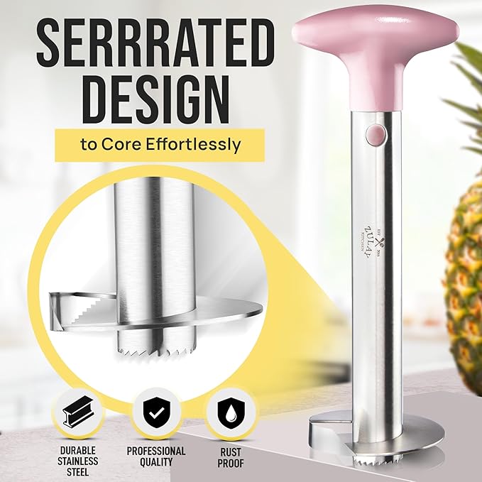 Zulay Kitchen Stainless Steel Pineapple Corer & Slicer – Heavy Duty Pineapple Cutter & Eye Removal Tool – Effortless Core Remover Tool with Sharp Reinforced Blade & Ergonomic Handle - Pink