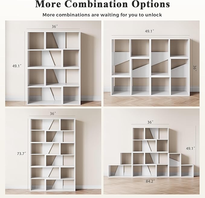 MapleGrace 6 Cube Storage Organizer, Wooden Storage Shelves Bookcase with Back Panels, Stackable Display Bookshelf for Living Room, Bedroom, Study, Hallway, White