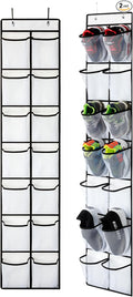 KEEPJOY 2 Pack White 14 Pockets Over the Door Shoe Organizer, Hanging Shoe Organizer with 4 Hooks, Shoe Holder with 14 Mesh Pockets Closet Door Shoe Storage Bag (White-2Pack)