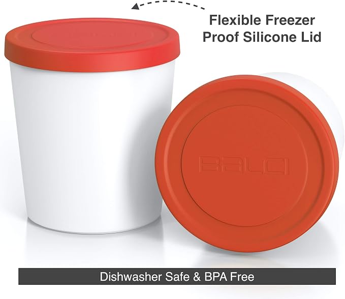 BALCI - Premium Ice Cream Containers (2 Pack - 1 Quart Each) Perfect Freezer Storage Tubs with Lids for Ice Cream, Sorbet and Gelato! - Red