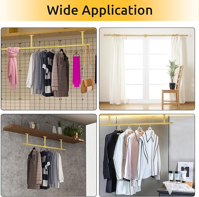 Oroonoko 72inch Industrial Pipe Clothes Garment Rack Ceiling Mount For Hanging Rod Bar for Laundry Room Up to Max Load 135Lb