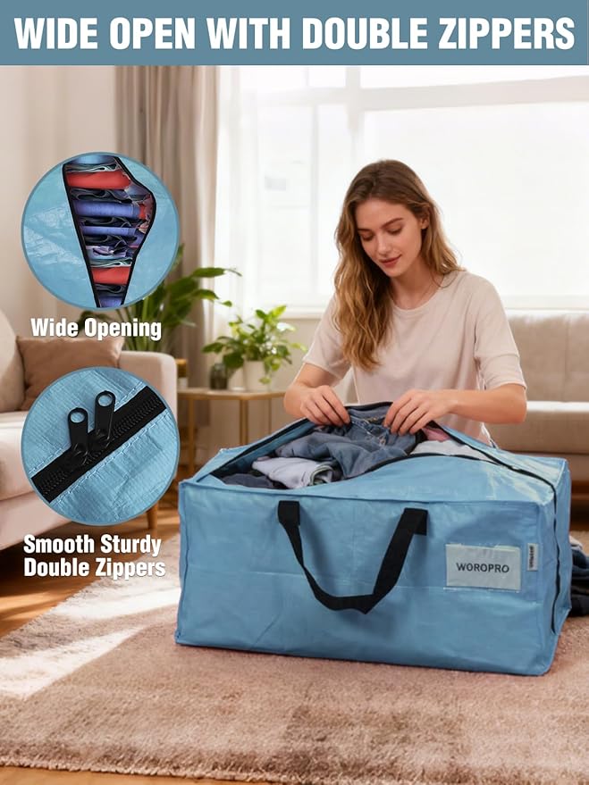 WORKPRO 2 Pack Extra Large Moving Bags with Zippers & Carrying Handles Backpack Straps, Heavy-Duty Storage Tote for Space Saving & Storage, Alternative to Moving Box (Dusty Blue)