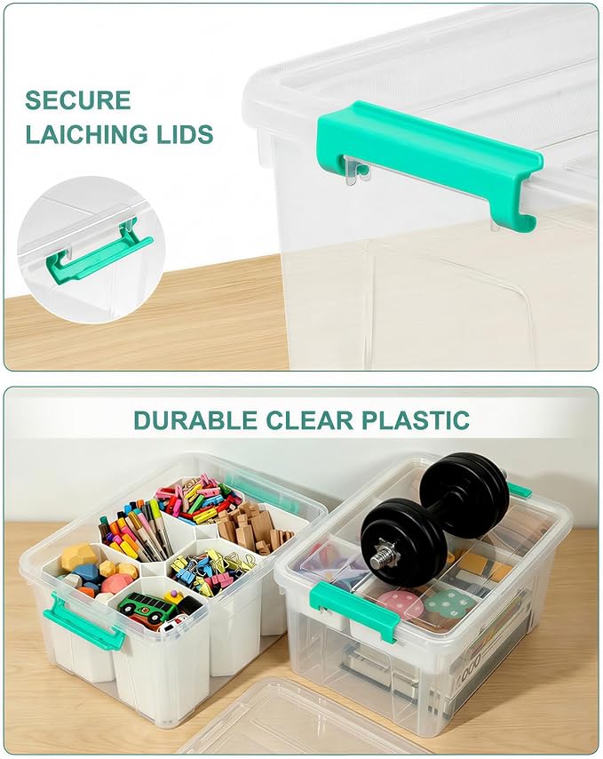 EOENVIVS Clear Stackable Storage Organizer Box with Dividers, Multi-Functional Container for Building Blocks, Toys, Crafts and Tools