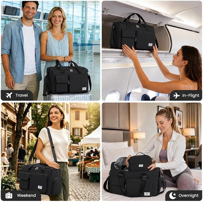 FIORETTO Women's Gym Duffle Bag with Shoes Compartment, 30L Capacity, Ideal for Travel, Gym, Sports, Duffel, Weekender
