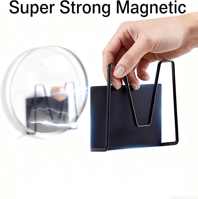Magnetic Pot Lid Holder for Refrigerator, 2 Pack Strong Magnetic Pot Lid Organizer for Cutting Board, Baking Tray & Pan Covers, Stainless Steel Moveable Kitchen Storage Rack-Black