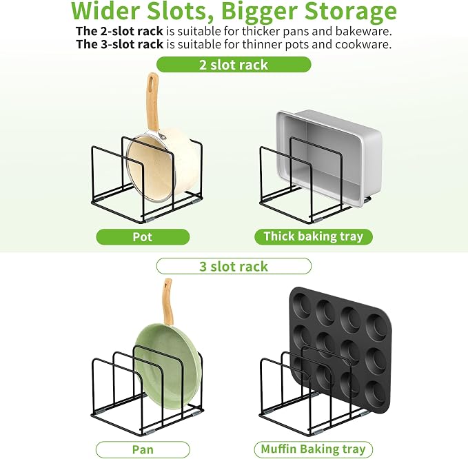 Pan and Pot Organizer Rack, Cutting Board Organizer for Cookie Sheet,Frying Pan inside Cabinet,Baking Pan, Tray Organizer for Kitchen Storage - Total 5 Compartments(2 Pcs)