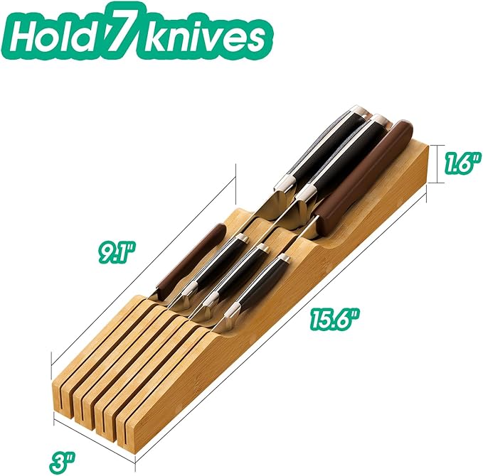 Knife Drawer Organizer (Natural, 7 Knives Organizer)