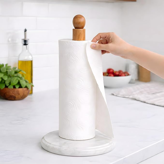 Paper Towel Holder, Marble Base Paper Towel Holder countertop, Kitchen Towel Holder, Bathroom Paper Towel Holder (White)