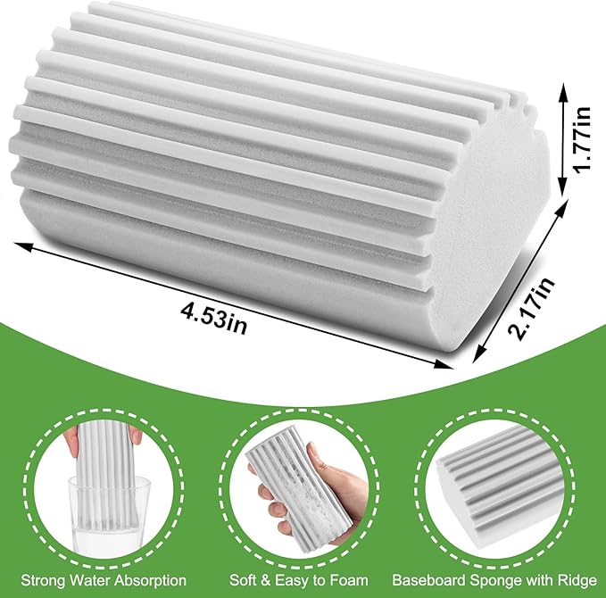 Jeymei 4-Pack Damp Clean Duster Sponge,Gray Damp Dusting Sponge,Duster Baseboard Cleaner Sponge with Ridges,Reusable Wet Duster Sponge,Household Cleaning Sponges for Blinds,Window Track Grooves