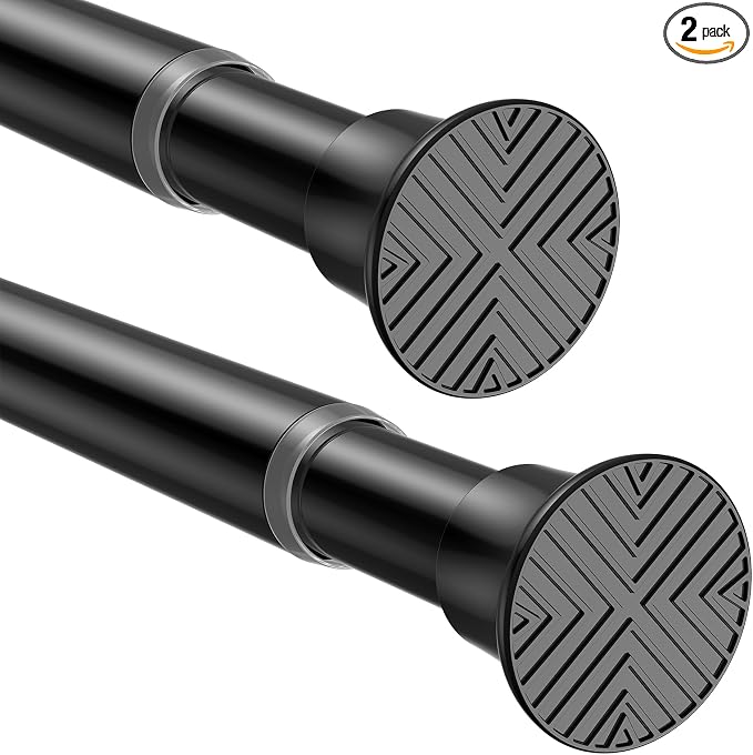 2Pack Black Tension Curtain Rods 31 to 62 Inch,Small Curtain Rods No Drilling,Short Tension Rod Adjustable Spring Curtain Rod for Windows,Door,Close,Pressure Rod