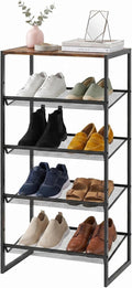 Shoe Rack for Entryway,，5 Tier Shoe Storage Organizer，Sturdy Shoe Shelf,Boot Rack with a Fine Mesh Shelves，for Living Room, Hallway，Small Space,11.8 x 16.5 x 27.9 Inches,Brown