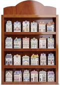 Chunful Vintage Spice Jar Wooden Rack Warm Brown Natural Spice Shelf for 24 Jars, Village Style Wall Mounting Kitchen Storage Decorative Hanging Display Rack, Shelf Only