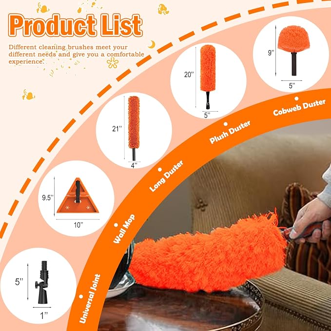 LAANPOLE 30FT Reach Dusters for Cleaning, Ceiling Fan Cleaner Duster with Extension Pole, Wall and Baseboard Cleaner Mop with Handle for Window Cobweb Fan Blade and High Ceiling