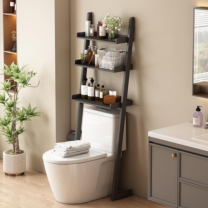 Solid Bamboo Over Toilet Shelf,3 Tier Bathroom Shelf with Anti-Slip Base | Solid bamboo over the toilet storage – naturally moisture-resistant for bathrooms, built for long-lasting durability