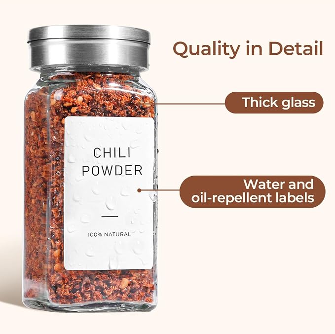 ComSaf Glass Spice Jars with Shaker Lids 4 oz 6 Pack Square | Labels, Seasoning Herbs Powders, Salt Pepper Chili, Spice Rack Organization, Kitchen Cabinet Storage, Funnel Included