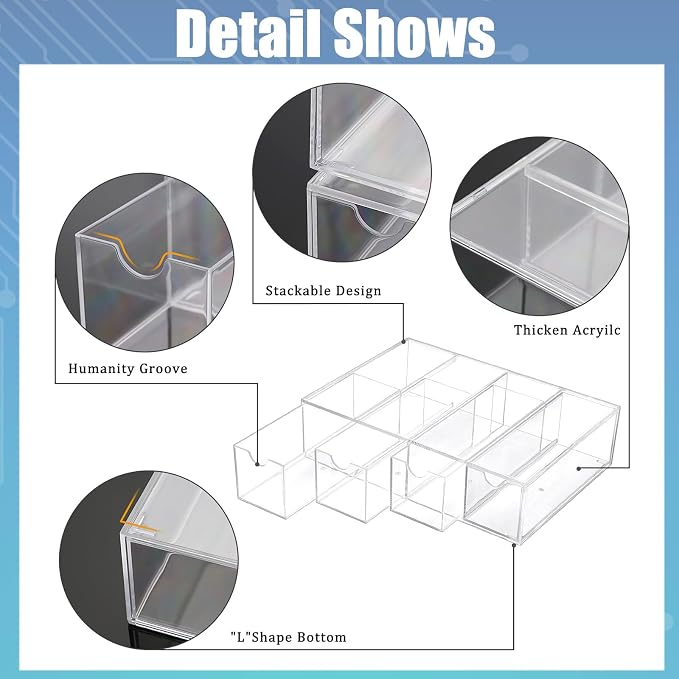 BTSKY Clear Acrylic Battery Storage Organizer for AA, AAA, 9V, C Batteries | 4-Drawer Storage Box Battery Holder Organizer for Common Types Batteries, Household Container, 1 Pack(Batteries Not Included)