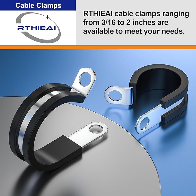 RTHIEAI 50 PCS 3/8 Inch Stainless Steel Cable Clamps - Insulated, Hose & Pipe Clamps