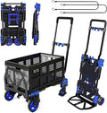 Folding Hand Truck Dolly with Folding Basket, 330LBS Capacity Carts with Wheels 2 in 1 Platform Truck, Push Cart Dolly with 4 Wheels and Retractable Handle