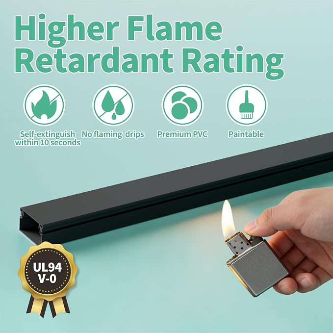 Delamu Cord Hider, 100in Self-Adhesive Cord Cover Kit for Wall Mounted TV, Paintable Wire Hider, Flexible Cable Management System, Cable Raceway Conceals 2-3 Wires, W0.95 H0.55in, Black