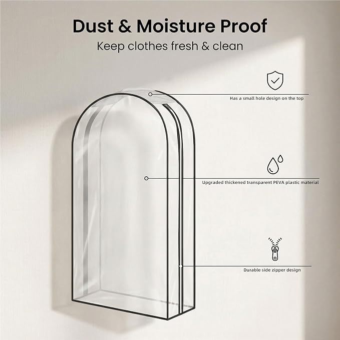 Clear Garment Bags for Hanging Clothes 3-piece set(43,50,60) inches Storage Bags With Zipper for Shirts, Suit,Jackets,Coats,sweater,Long Dresses,wedding,gowns,etc.