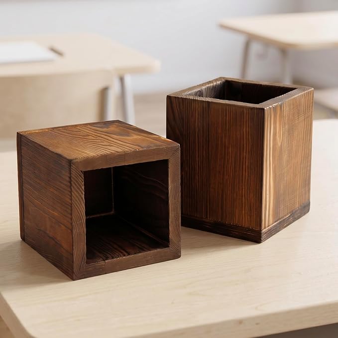 MyGift Set of 2 Natural Grain Wood Desktop Pen Holder Pencil Holder Cup, Office Dorm Home Desk Supplies Organizer