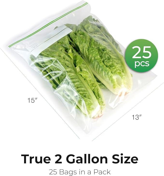 2 Gallon Freezer Bags – 25 Count – Resealable, Double Zipper, Leak Proof, Over 3 Mil Thick 2 Gallon Freezer Bags Heavy Duty