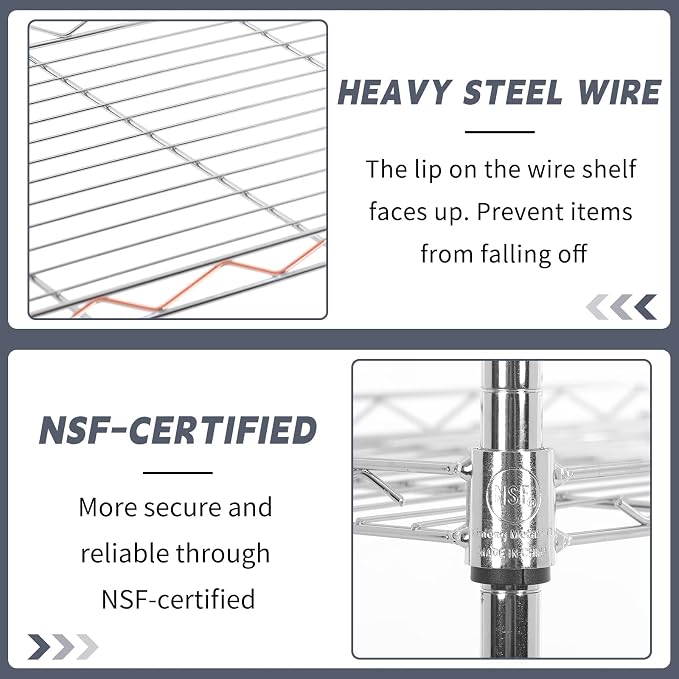 6-Shelf Adjustable Storage Shelves 600Lb Capacity Metal Wire Shelving Unit Storage Rack for Kitchen Bathroom Corner Shelf Organizer for Small Space, 16.7D x 11.8W x 63H, Chrome