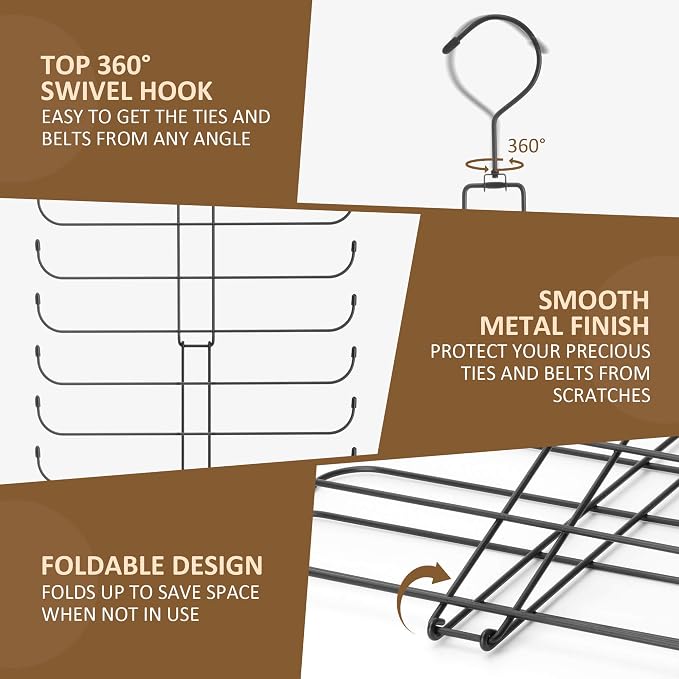 ZEDODIER Tie Rack Belt Hanger for Closet, 2 in 1 Tie Hanger Belt Organizer with Max 40 Capacity, Heavy Duty Space Saving Closet Organizers and Storage, Black