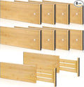 DoubleFill 8 Pcs Deep Bamboo Drawer Dividers, Deep Kitchen Dresser Drawer Organizer with Spring Loaded for Clothes, Adjustable Expandable from 15-22 Inch (Wood Color,6 Inch)