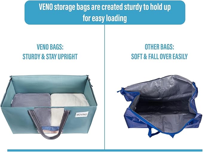 VENO 6 Pack Heavy Duty Moving Bags, Clothes and Comforter Storage Bags with Clear Window, College Dorm Essentials Packing Supplies, Foldable Boxes Alternative (Shiny Light Blue, 6 Pack)