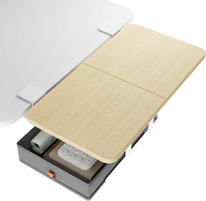 PEGZONE Desk Extender Tray, 24" x 12", with Storage Drawer, Medium, Wood | Desk Extension, Clamp on Desk Shelf, Clamp On Keyboard Tray for Office and Home, Workstation Organizer