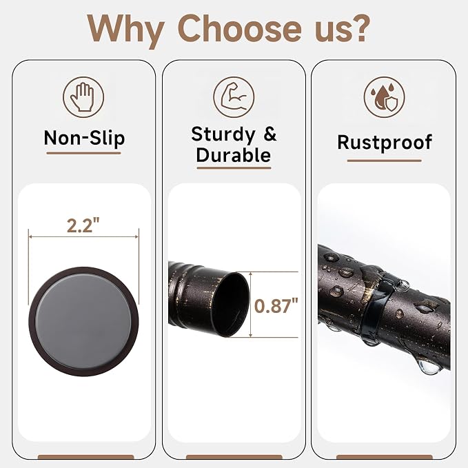 BRIOFOX Bronze Tension Curtain Rod 24 to 110 Inch(2-9.1ft) - Spring Tension Shower Curtain Rod, No Drilling Bronze Tension Rod for Curtains or Windows