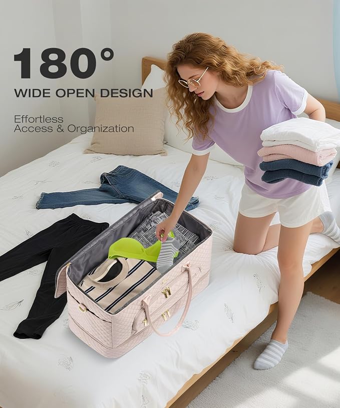 Travel Duffle Bag, Wide Open Large Weekender Bag for Women with Shoe Compartment, Carry on Overnight Bags with Toiletry Bag, Hospital Bag for Women Labor Delivery (Antiquewhite)